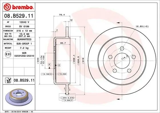 Bremsscheibe Hinterachse BREMBO 08.B529.11