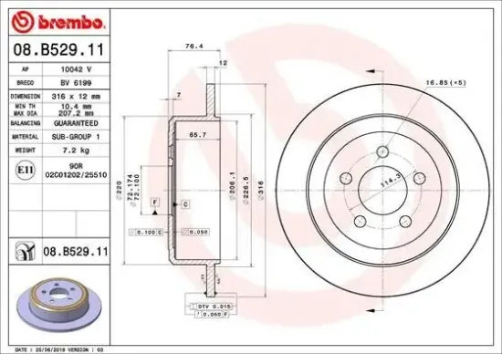 Bremsscheibe Hinterachse BREMBO 08.B529.11 Bild Bremsscheibe Hinterachse BREMBO 08.B529.11