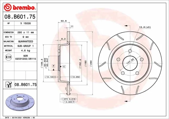 Bremsscheibe Hinterachse BREMBO 08.B601.75 Bild Bremsscheibe Hinterachse BREMBO 08.B601.75