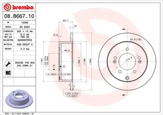 Bremsscheibe Hinterachse BREMBO 08.B667.11 Bild Bremsscheibe Hinterachse BREMBO 08.B667.11