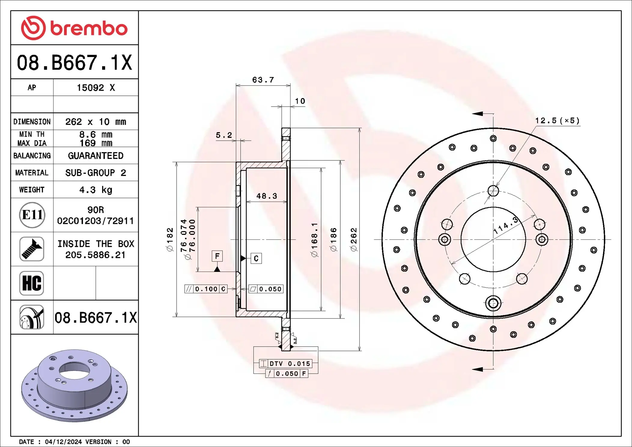 Bremsscheibe Hinterachse BREMBO 08.B667.1X