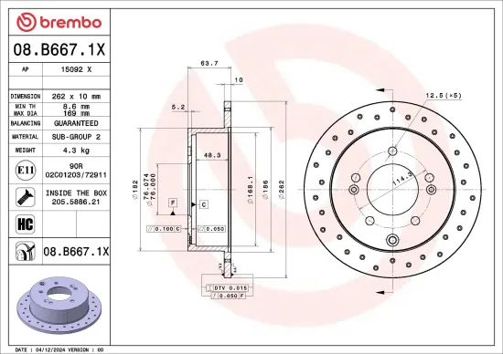Bremsscheibe Hinterachse BREMBO 08.B667.1X Bild Bremsscheibe Hinterachse BREMBO 08.B667.1X