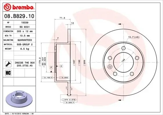 Bremsscheibe Hinterachse BREMBO 08.B829.10