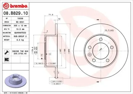 Bremsscheibe Hinterachse BREMBO 08.B829.10 Bild Bremsscheibe Hinterachse BREMBO 08.B829.10