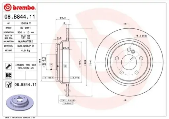 Bremsscheibe Hinterachse BREMBO 08.B844.11 Bild Bremsscheibe Hinterachse BREMBO 08.B844.11