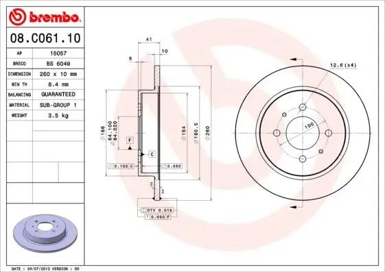 Bremsscheibe BREMBO 08.C061.10