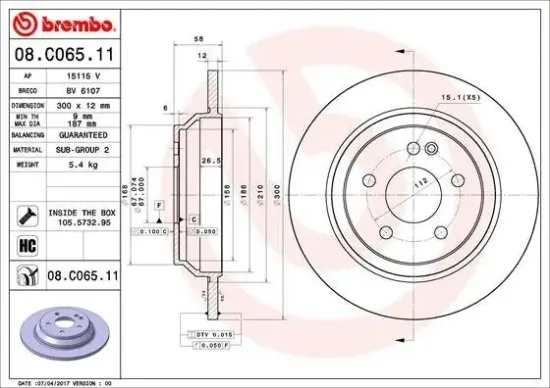 Bremsscheibe Hinterachse BREMBO 08.C065.11 Bild Bremsscheibe Hinterachse BREMBO 08.C065.11