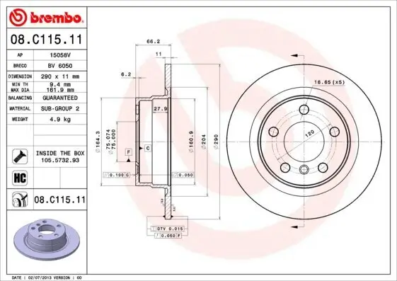 Bremsscheibe BREMBO 08.C115.11