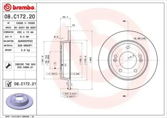 Bremsscheibe Hinterachse BREMBO 08.C172.21 Bild Bremsscheibe Hinterachse BREMBO 08.C172.21