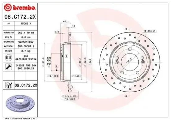Bremsscheibe Hinterachse BREMBO 08.C172.2X Bild Bremsscheibe Hinterachse BREMBO 08.C172.2X