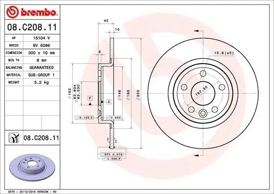 Bremsscheibe Hinterachse BREMBO 08.C208.11