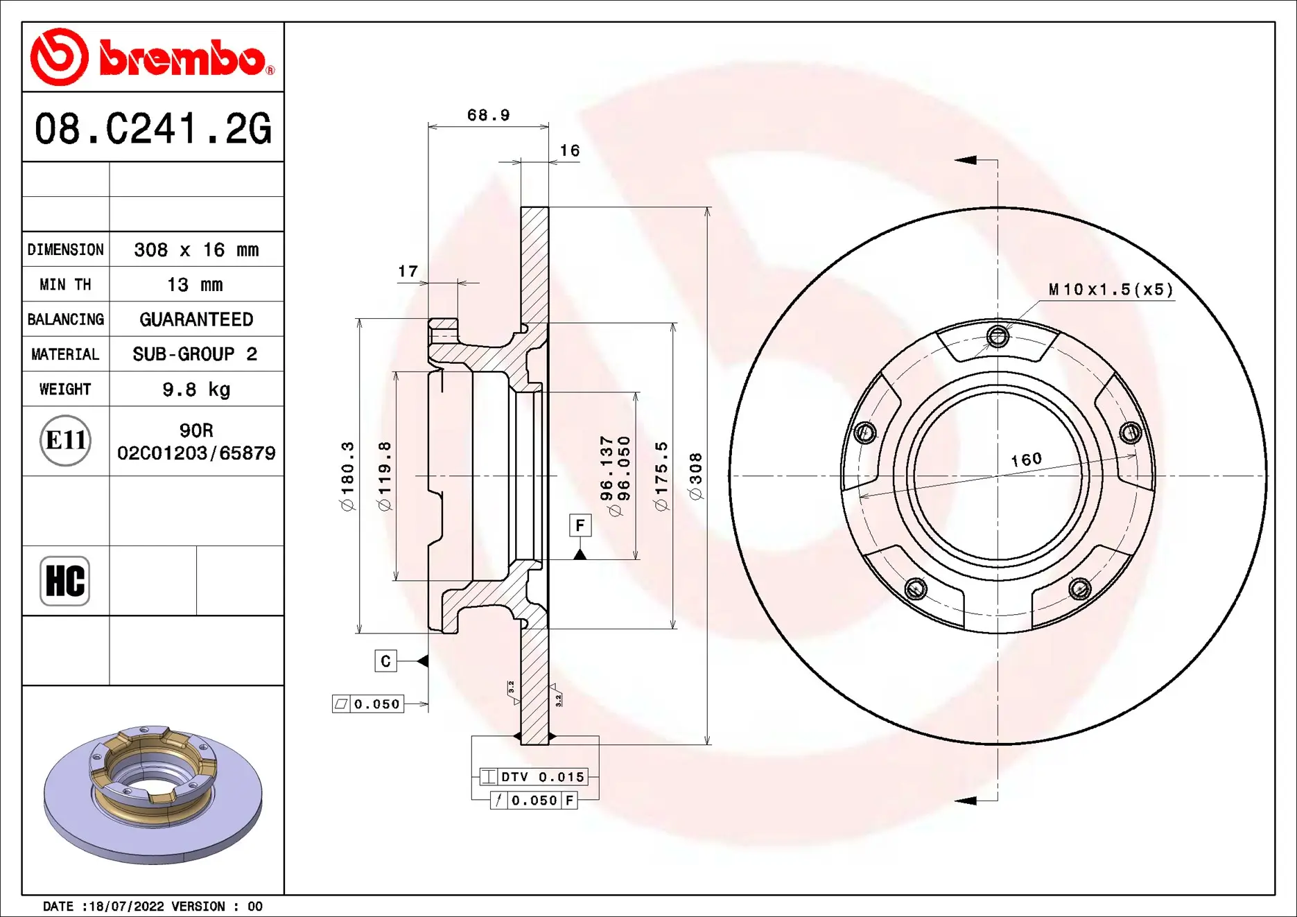 Bremsensatz, Scheibenbremse Hinterachse BREMBO KT 10 018