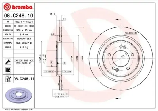 Bremsscheibe BREMBO 08.C248.11 Bild Bremsscheibe BREMBO 08.C248.11