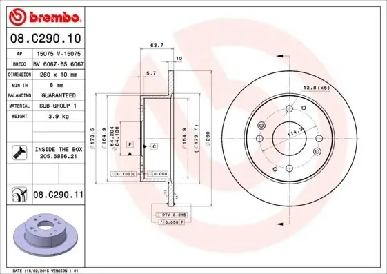 Bremsscheibe BREMBO 08.C290.11 Bild Bremsscheibe BREMBO 08.C290.11