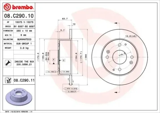 Bremsscheibe Hinterachse BREMBO 08.C290.11 Bild Bremsscheibe Hinterachse BREMBO 08.C290.11