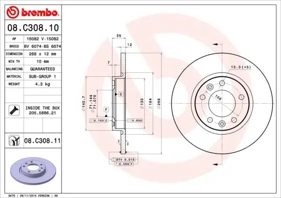 Bremsscheibe BREMBO 08.C308.11