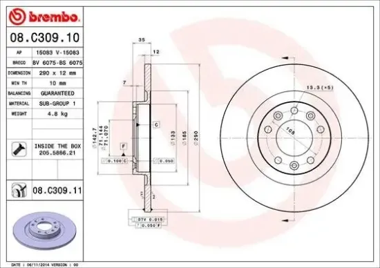 Bremsscheibe Hinterachse BREMBO 08.C309.11 Bild Bremsscheibe Hinterachse BREMBO 08.C309.11