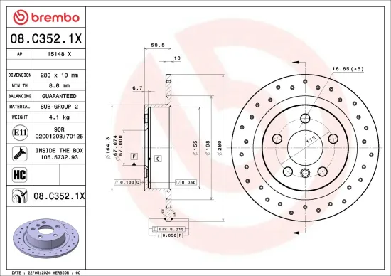 Bremsscheibe BREMBO 08.C352.1X Bild Bremsscheibe BREMBO 08.C352.1X