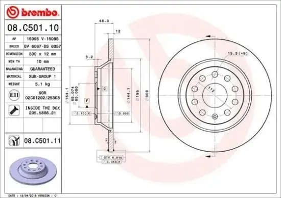 Bremsscheibe BREMBO 08.C501.11 Bild Bremsscheibe BREMBO 08.C501.11