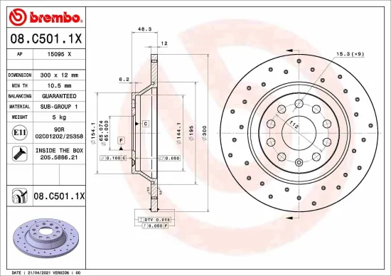 Bremsscheibe BREMBO 08.C501.1X Bild Bremsscheibe BREMBO 08.C501.1X