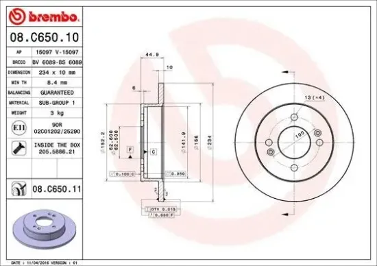 Bremsscheibe Hinterachse BREMBO 08.C650.11 Bild Bremsscheibe Hinterachse BREMBO 08.C650.11