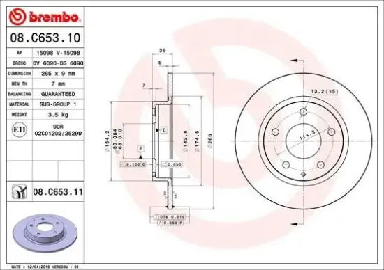 Bremsscheibe Hinterachse BREMBO 08.C653.11 Bild Bremsscheibe Hinterachse BREMBO 08.C653.11