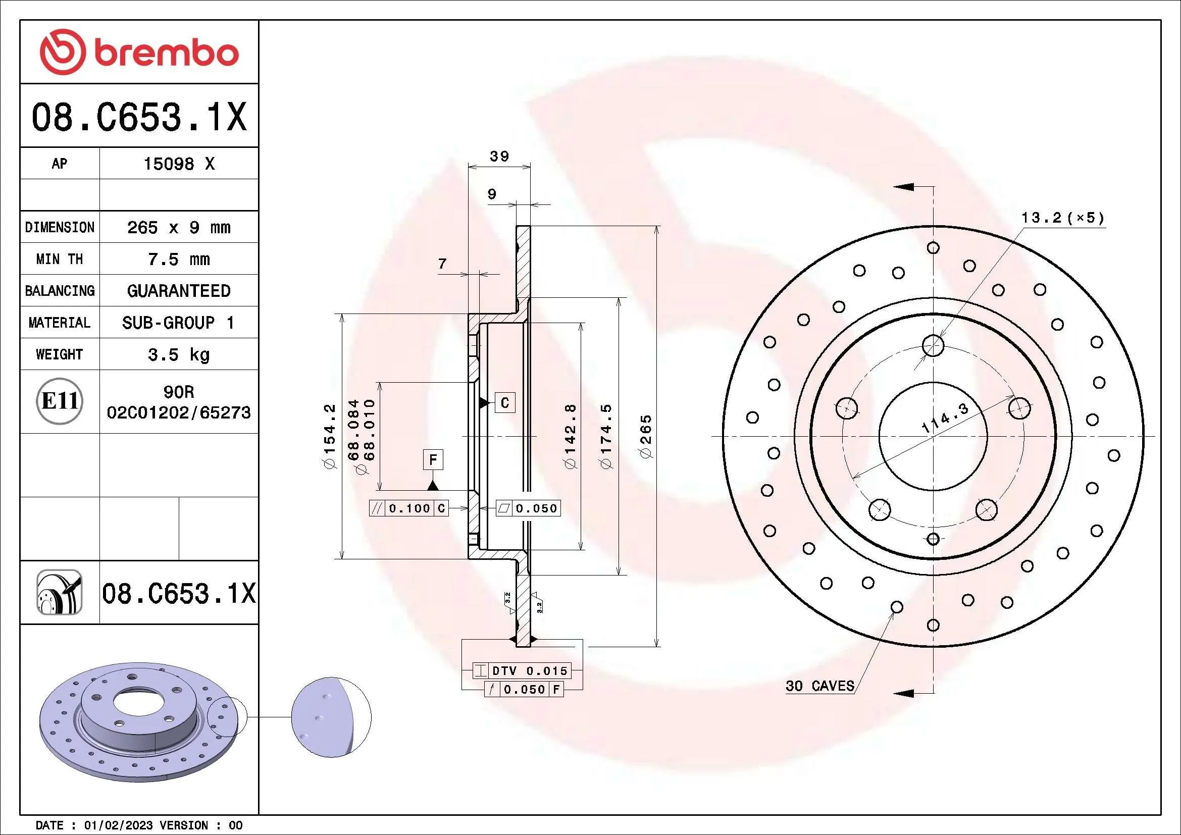 Bremsscheibe BREMBO 08.C653.1X