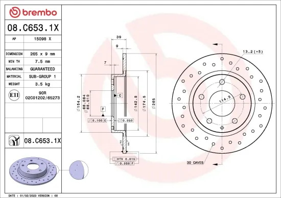 Bremsscheibe BREMBO 08.C653.1X Bild Bremsscheibe BREMBO 08.C653.1X