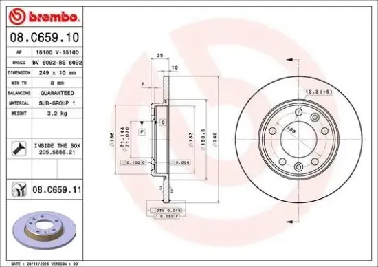 Bremsscheibe Hinterachse BREMBO 08.C659.11 Bild Bremsscheibe Hinterachse BREMBO 08.C659.11