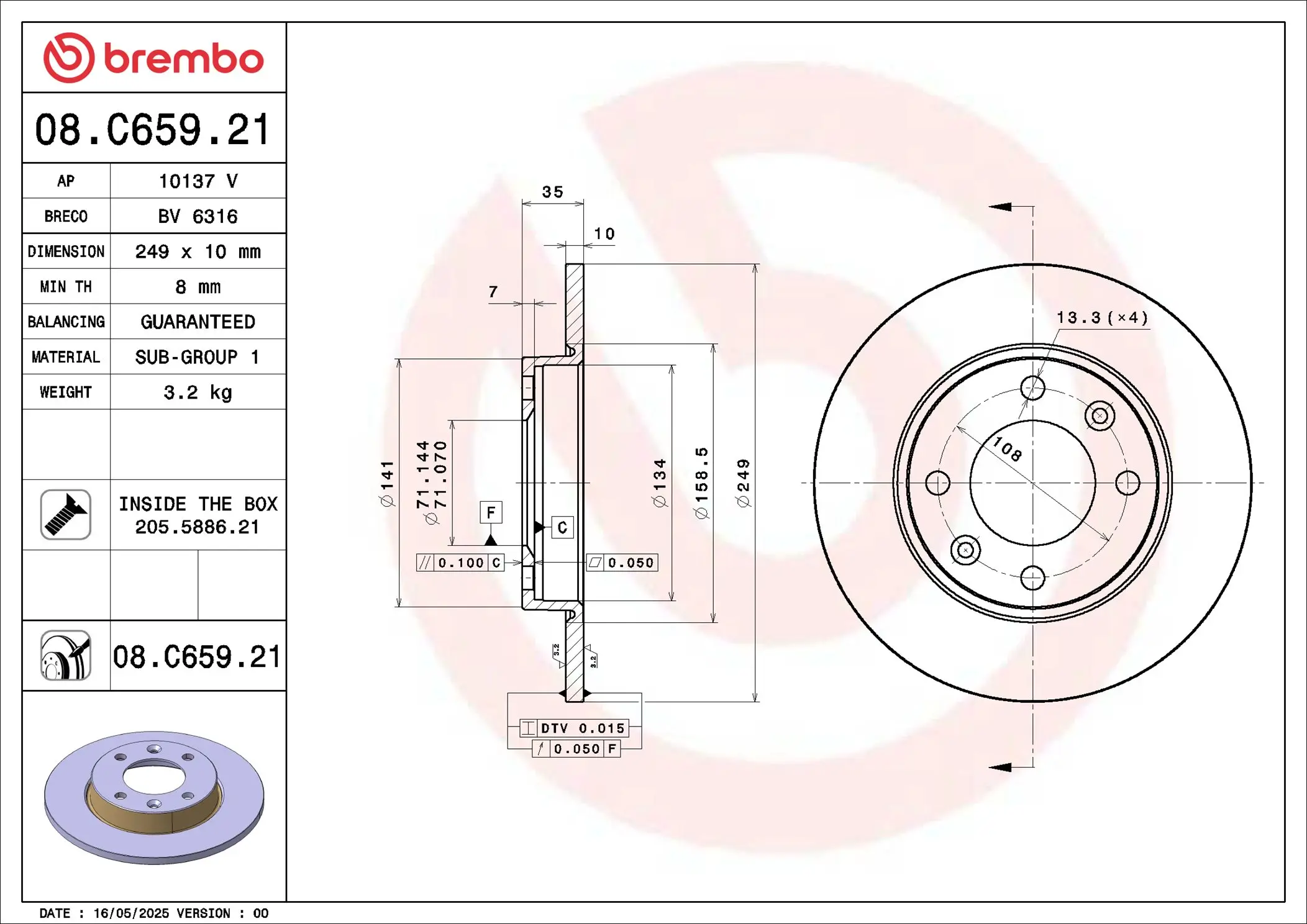 Bremsscheibe Hinterachse BREMBO 08.C659.21