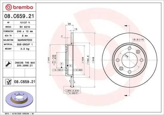 Bremsscheibe Hinterachse BREMBO 08.C659.21 Bild Bremsscheibe Hinterachse BREMBO 08.C659.21
