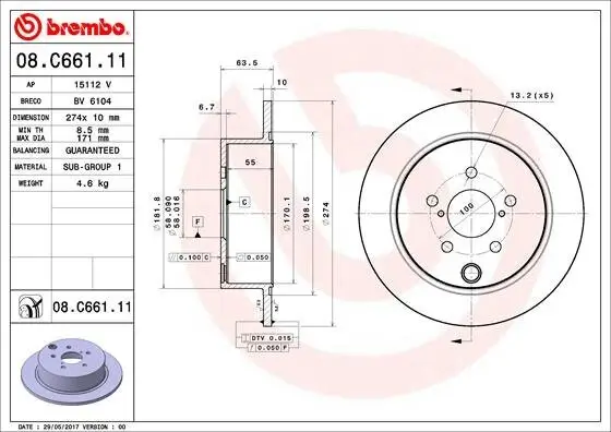 Bremsscheibe Hinterachse BREMBO 08.C661.11