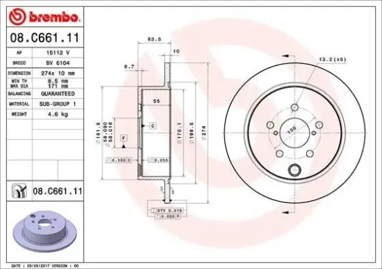 Bremsscheibe Hinterachse BREMBO 08.C661.11 Bild Bremsscheibe Hinterachse BREMBO 08.C661.11
