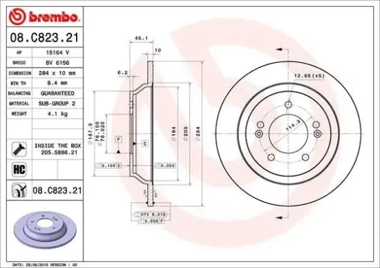 Bremsscheibe Hinterachse BREMBO 08.C823.21 Bild Bremsscheibe Hinterachse BREMBO 08.C823.21