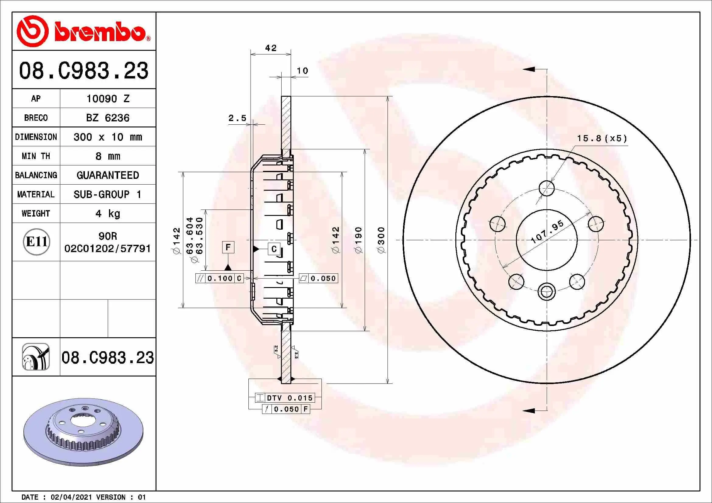 Bremsscheibe Hinterachse BREMBO 08.C983.23