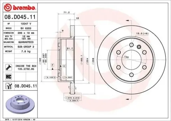 Bremsscheibe Hinterachse BREMBO 08.D045.11 Bild Bremsscheibe Hinterachse BREMBO 08.D045.11
