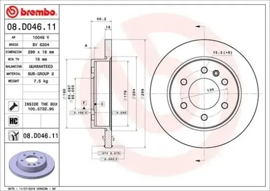 Bremsscheibe Hinterachse BREMBO 08.D046.11 Bild Bremsscheibe Hinterachse BREMBO 08.D046.11