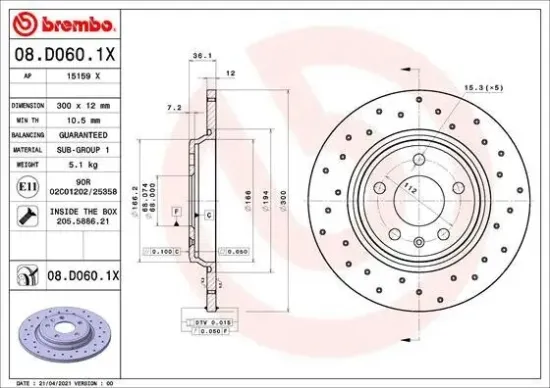 Bremsscheibe Hinterachse BREMBO 08.D060.1X Bild Bremsscheibe Hinterachse BREMBO 08.D060.1X