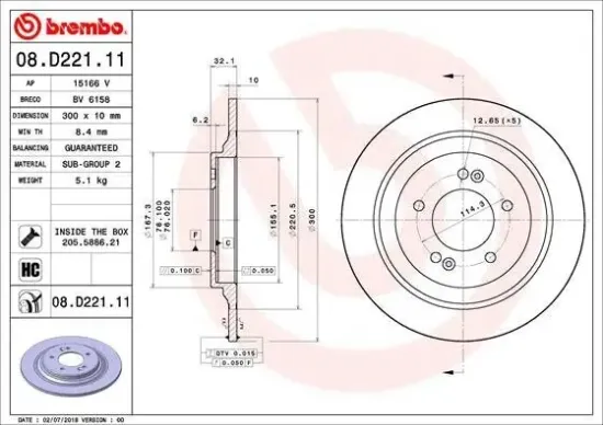 Bremsscheibe Hinterachse BREMBO 08.D221.11 Bild Bremsscheibe Hinterachse BREMBO 08.D221.11