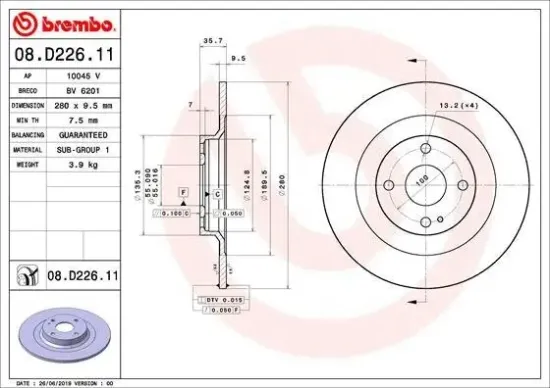 Bremsscheibe BREMBO 08.D226.11 Bild Bremsscheibe BREMBO 08.D226.11