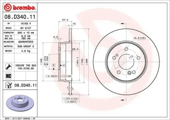 Bremsscheibe Hinterachse BREMBO 08.D340.11 Bild Bremsscheibe Hinterachse BREMBO 08.D340.11