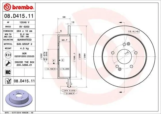 Bremsscheibe Hinterachse BREMBO 08.D415.11