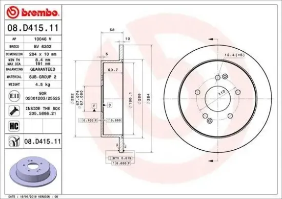 Bremsscheibe Hinterachse BREMBO 08.D415.11 Bild Bremsscheibe Hinterachse BREMBO 08.D415.11