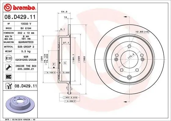 Bremsscheibe Hinterachse BREMBO 08.D429.11