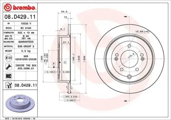 Bremsscheibe Hinterachse BREMBO 08.D429.11 Bild Bremsscheibe Hinterachse BREMBO 08.D429.11