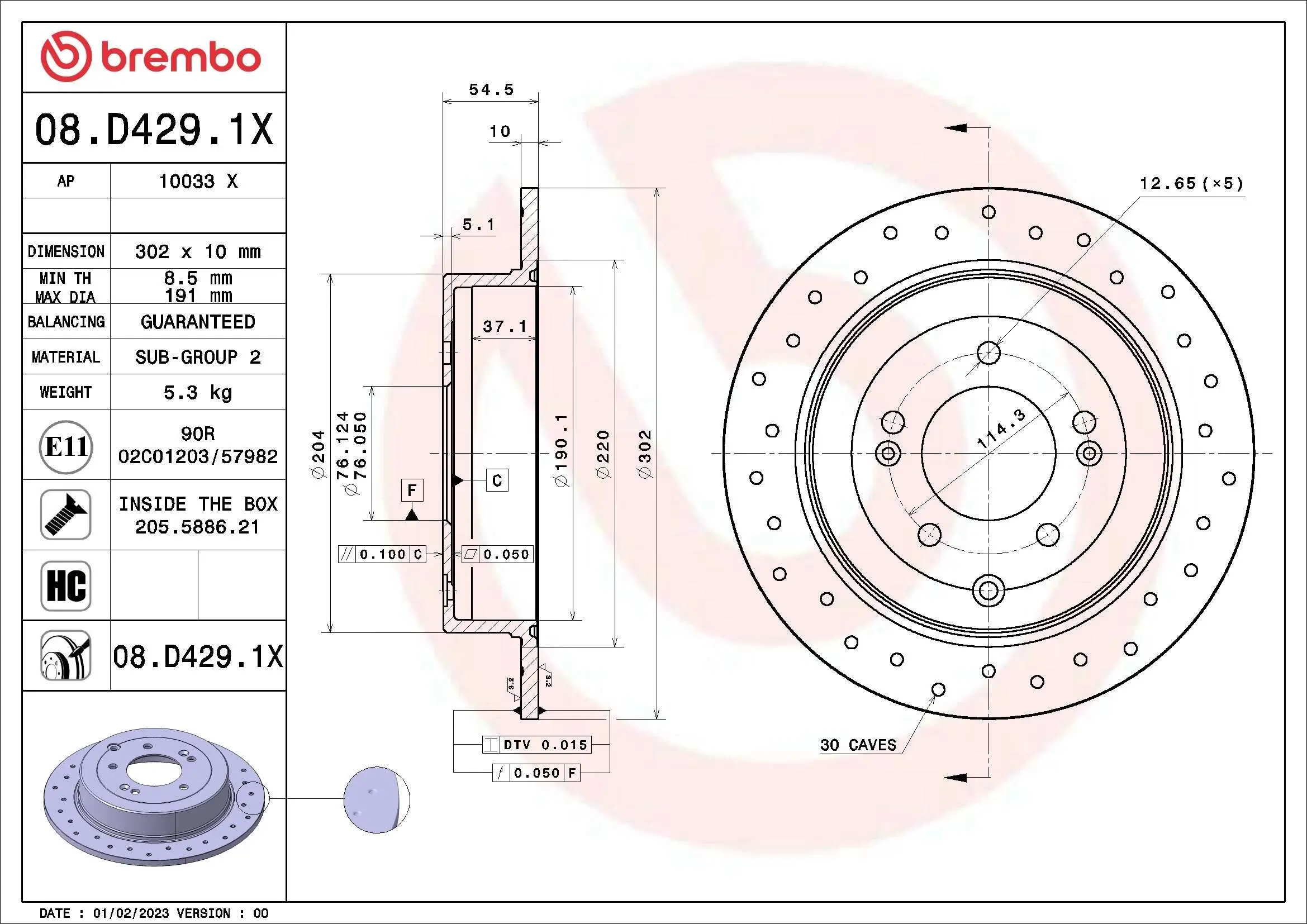 Bremsscheibe BREMBO 08.D429.1X Bild Bremsscheibe BREMBO 08.D429.1X