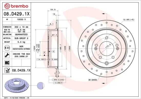 Bremsscheibe Hinterachse BREMBO 08.D429.1X Bild Bremsscheibe Hinterachse BREMBO 08.D429.1X