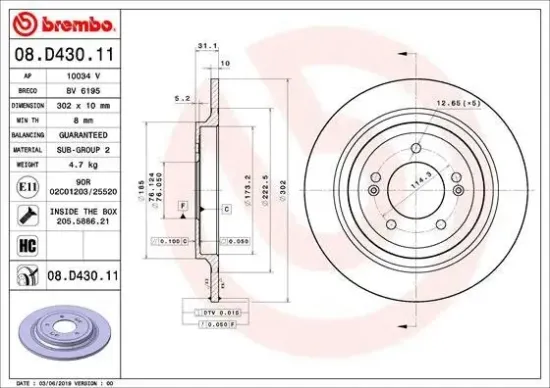Bremsscheibe BREMBO 08.D430.11 Bild Bremsscheibe BREMBO 08.D430.11