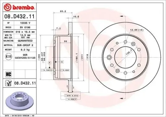 Bremsscheibe Hinterachse BREMBO 08.D432.11 Bild Bremsscheibe Hinterachse BREMBO 08.D432.11
