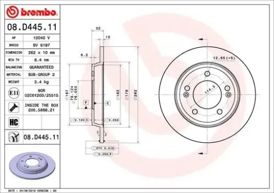 Bremsscheibe BREMBO 08.D445.11 Bild Bremsscheibe BREMBO 08.D445.11